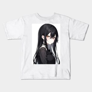 long black hair anime girl Kids T-Shirt